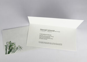 Umschlag und Trauerkarte mit Schneeglöckchen – Motiv B-26