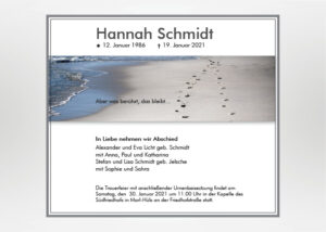 Fußspuren im Sand am Meer - Traueranzeige Motiv F-11