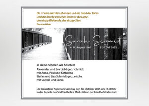 Brücke in einen hellen Lichtschein - Traueranzeige Motiv F-14