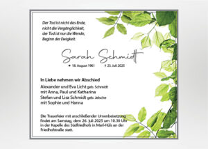 Zweige mit grünen Blättern - Traueranzeige Motiv F-42