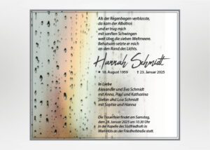 Regenbogen hinter einer Fensterscheibe - Traueranzeige Motiv F-45