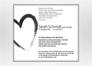 Mit Tusche gezeichnetes Herz - Traueranzeige Motiv S-08