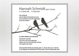 2 Vögel auf einem Ast - Traueranzeige Motiv S-14