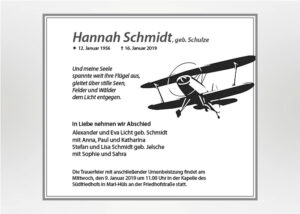 Gezeichnetes fliegendes Doppeldeckerflugzeug - Traueranzeige Motiv S-20