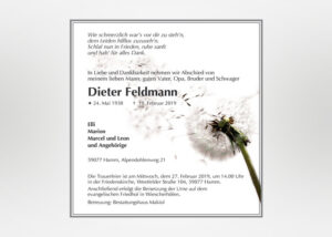 Traueranzeige mit Pusteblume - Motiv F-19