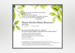 Traueranzeige mit grünen Blättern - F-42